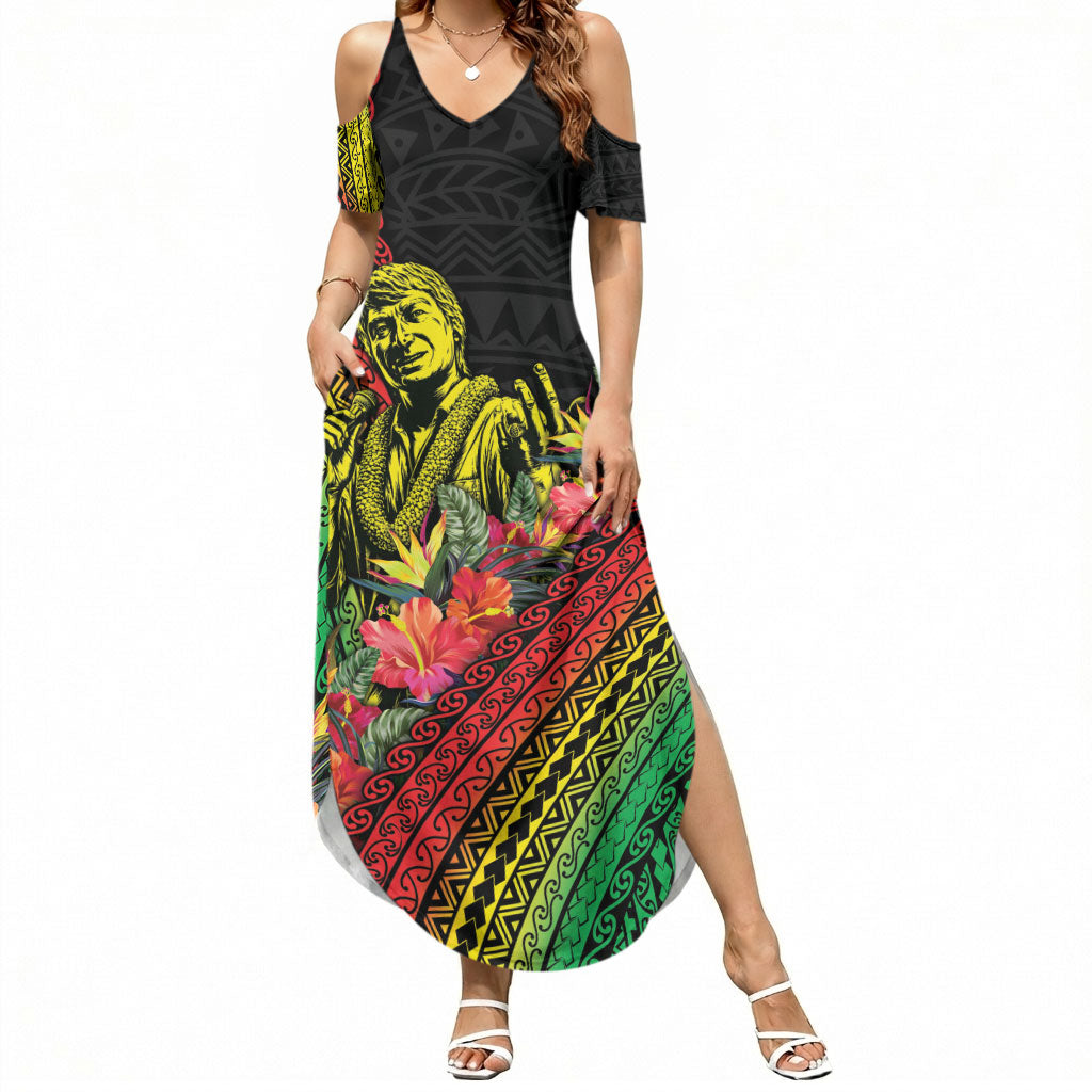 Retro Hawaiian Singer Summer Maxi Dress Polynesian Style Tropical Flowers