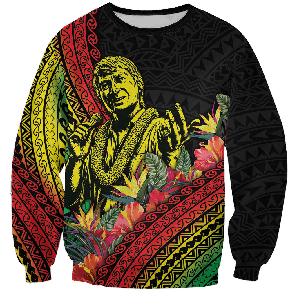 Retro Hawaiian Singer Sweatshirt Polynesian Style Tropical Flowers