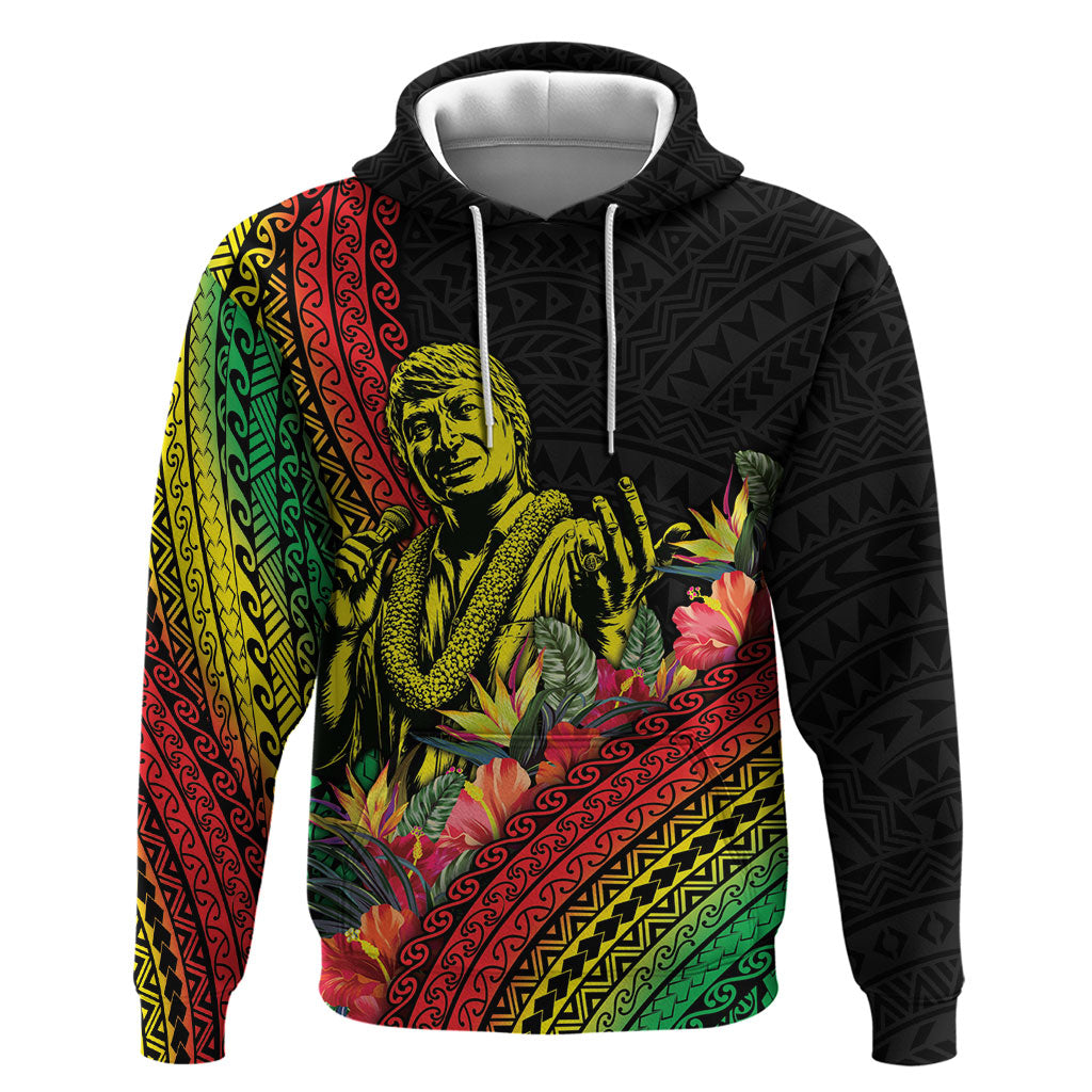 Retro Hawaiian Singer Zip Hoodie Polynesian Style Tropical Flowers LT05 Pullover Hoodie Black - Polynesian Pride