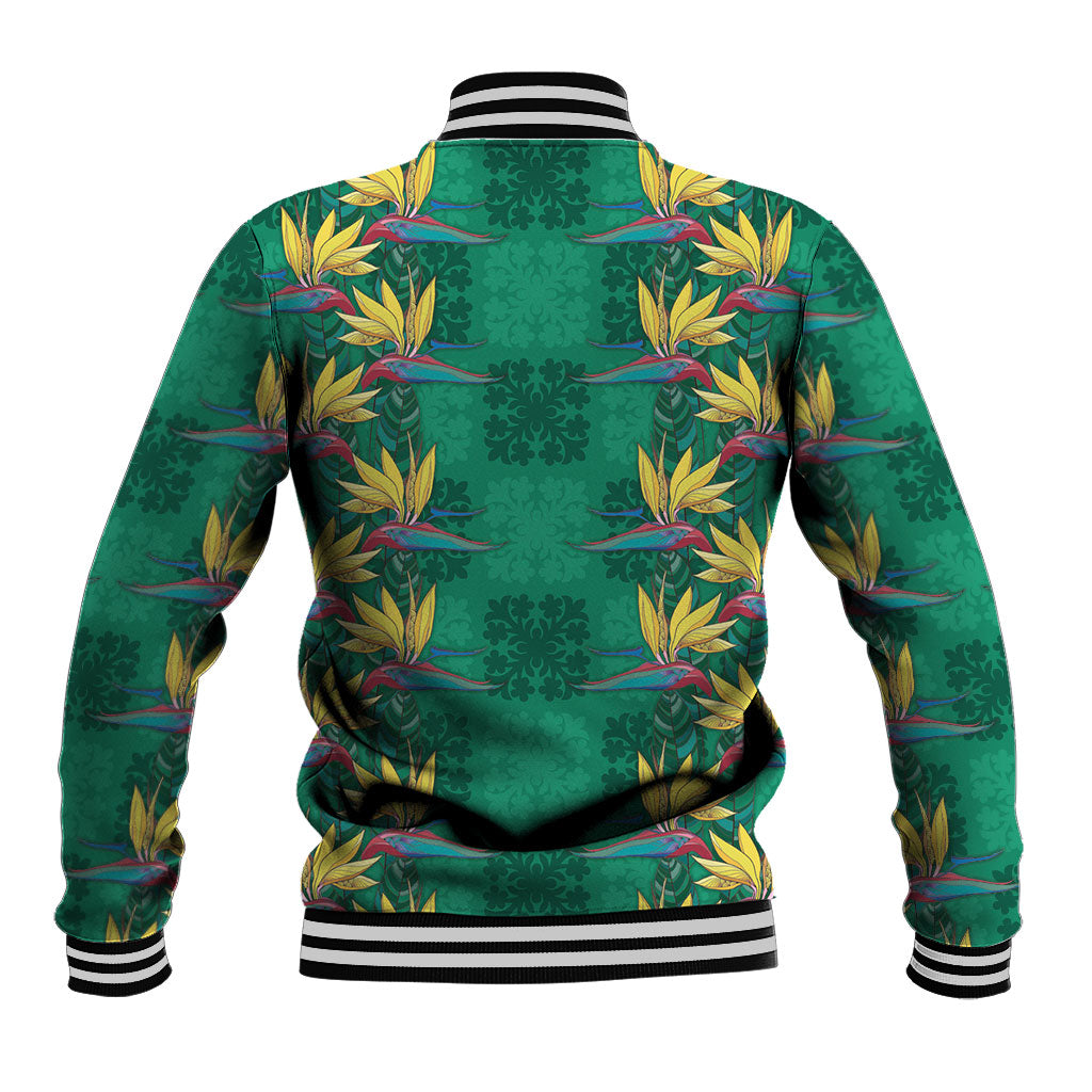 Hawaii Waikiki King Baseball Jacket Green Quilt With Pua Manu LT05 - Polynesian Pride