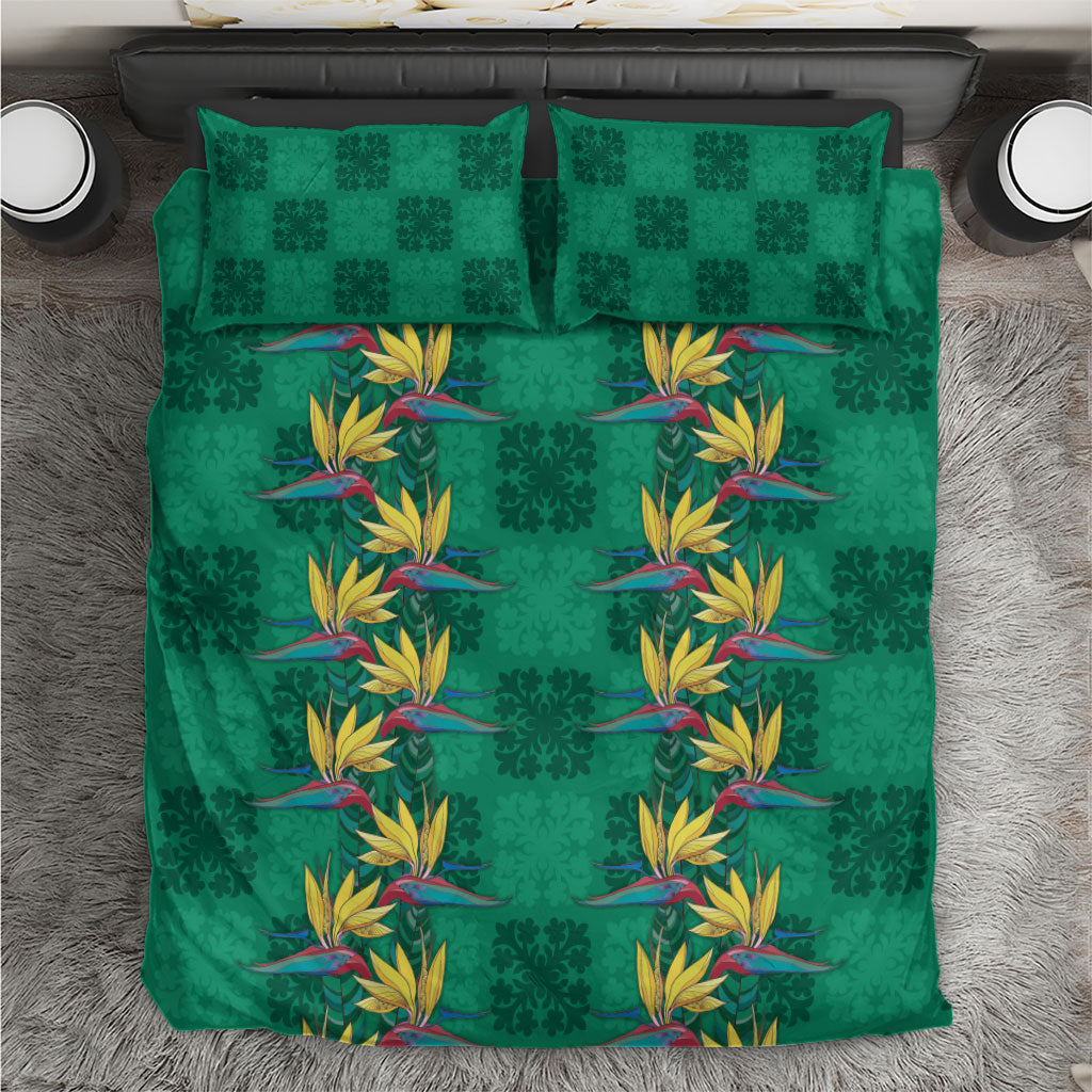 Hawaii Waikiki King Bedding Set Green Quilt With Pua Manu