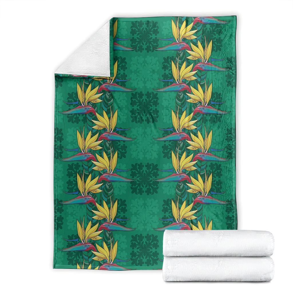 Hawaii Waikiki King Blanket Green Quilt With Pua Manu LT05 - Polynesian Pride