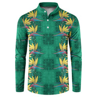 Hawaii Waikiki King Button Sweatshirt Green Quilt With Pua Manu