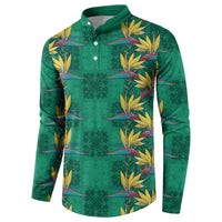 Hawaii Waikiki King Button Sweatshirt Green Quilt With Pua Manu