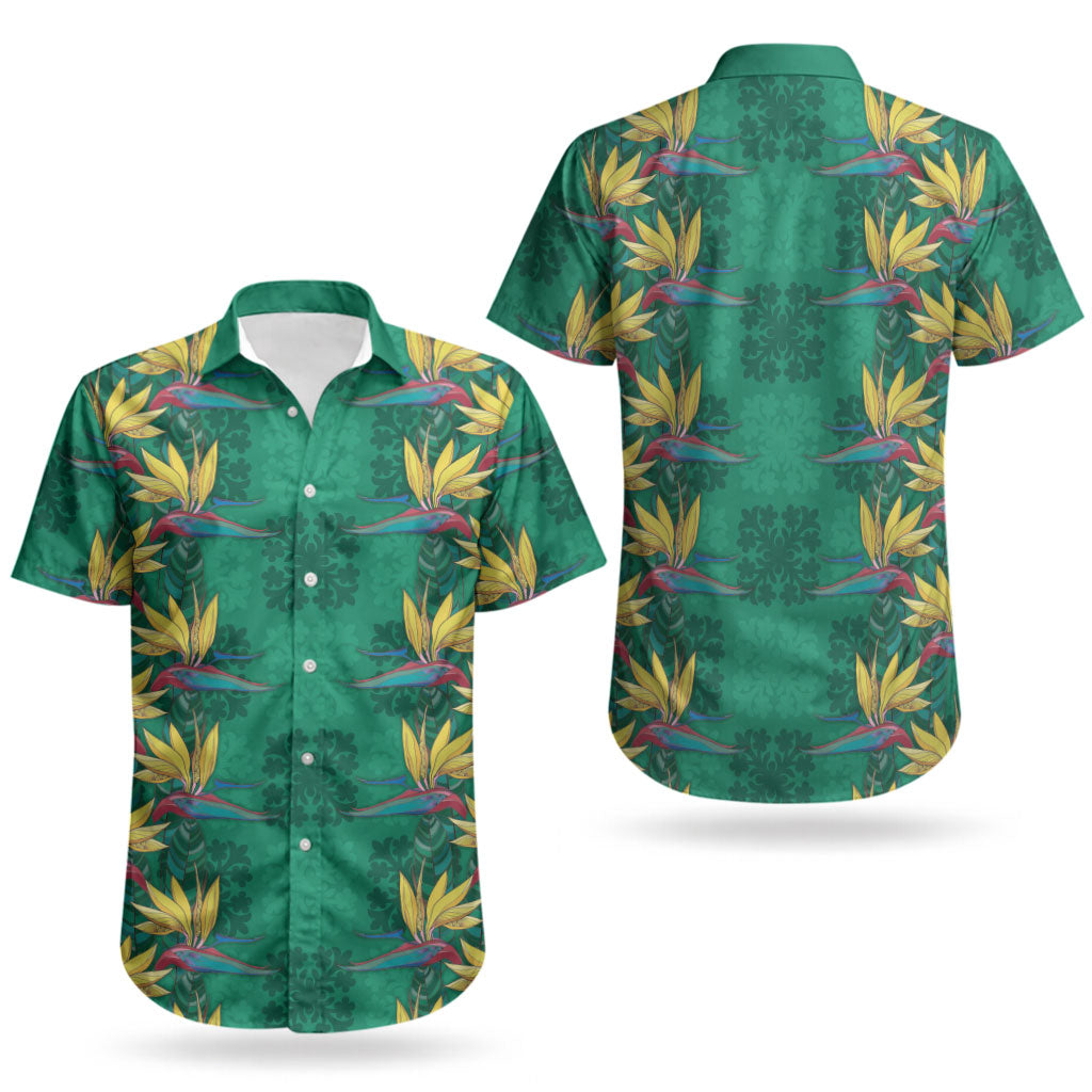 Hawaii Waikiki King Couples Matching Mermaid Dress and Hawaiian Shirt Green Quilt With Pua Manu LT05 - Polynesian Pride