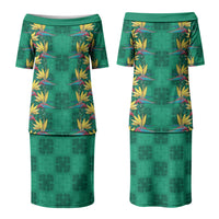 Hawaii Waikiki King Family Matching Puletasi and Hawaiian Shirt Green Quilt With Pua Manu LT05 Mom's Dress Green - Polynesian Pride