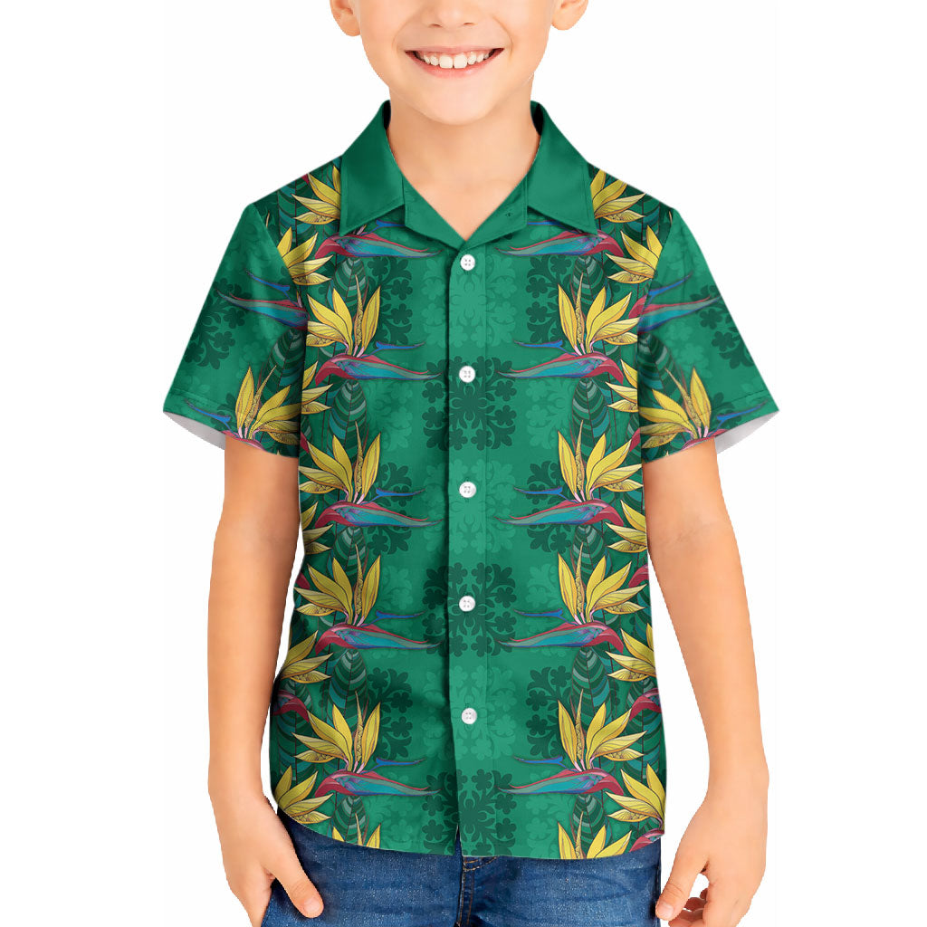 Hawaii Waikiki King Kid Hawaiian Shirt Green Quilt With Pua Manu