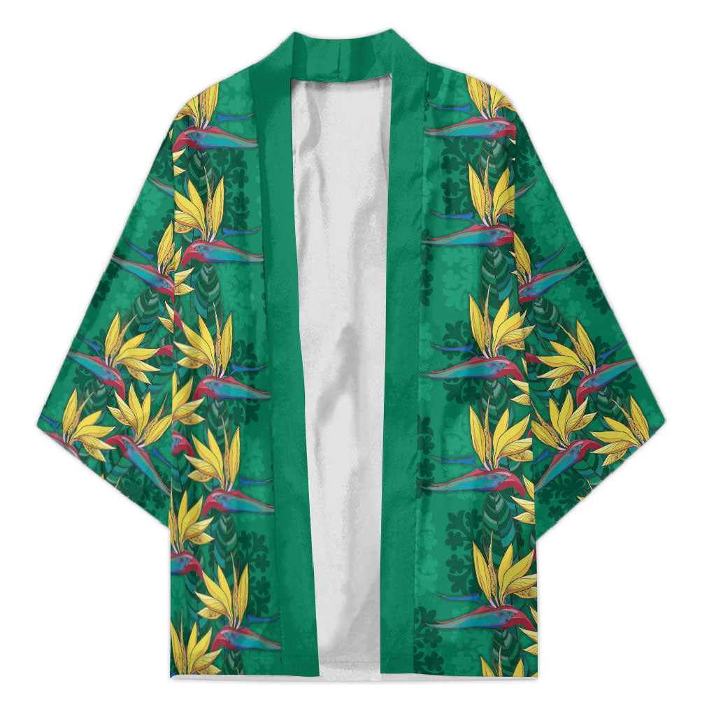 Hawaii Waikiki King Kimono Green Quilt With Pua Manu