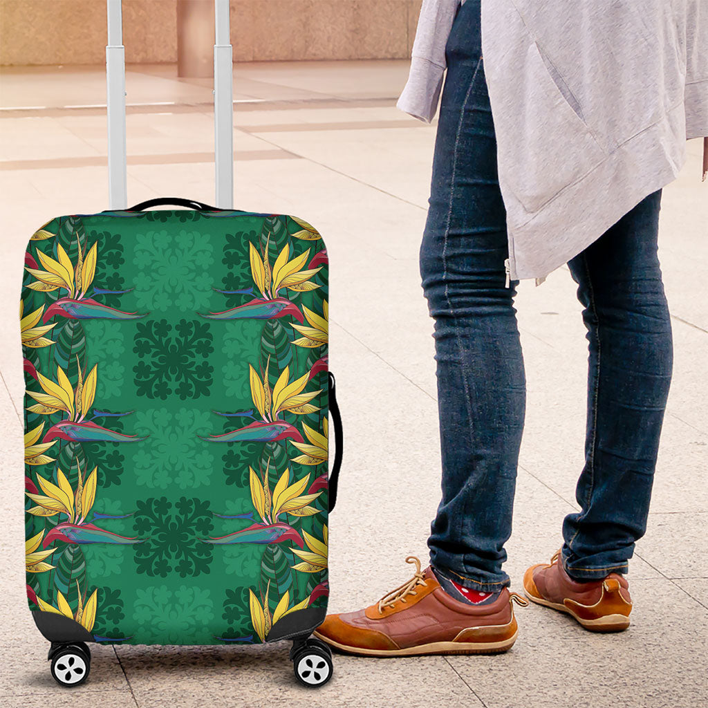 Hawaii Waikiki King Luggage Cover Green Quilt With Pua Manu