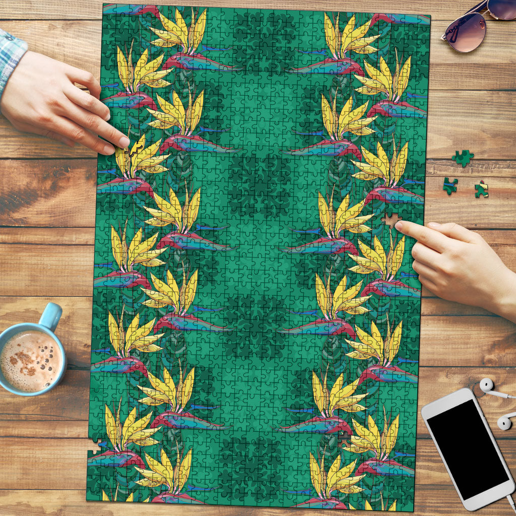 Hawaii Waikiki King Puzzle Green Quilt With Pua Manu LT05 Green - Polynesian Pride