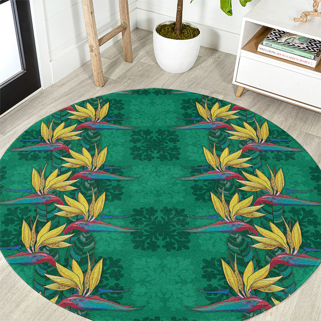 Hawaii Waikiki King Round Carpet Green Quilt With Pua Manu