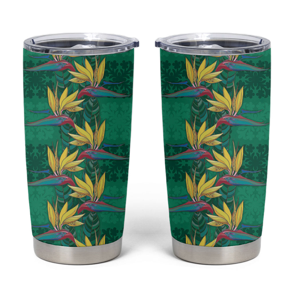 Hawaii Waikiki King Tumbler Cup Green Quilt With Pua Manu