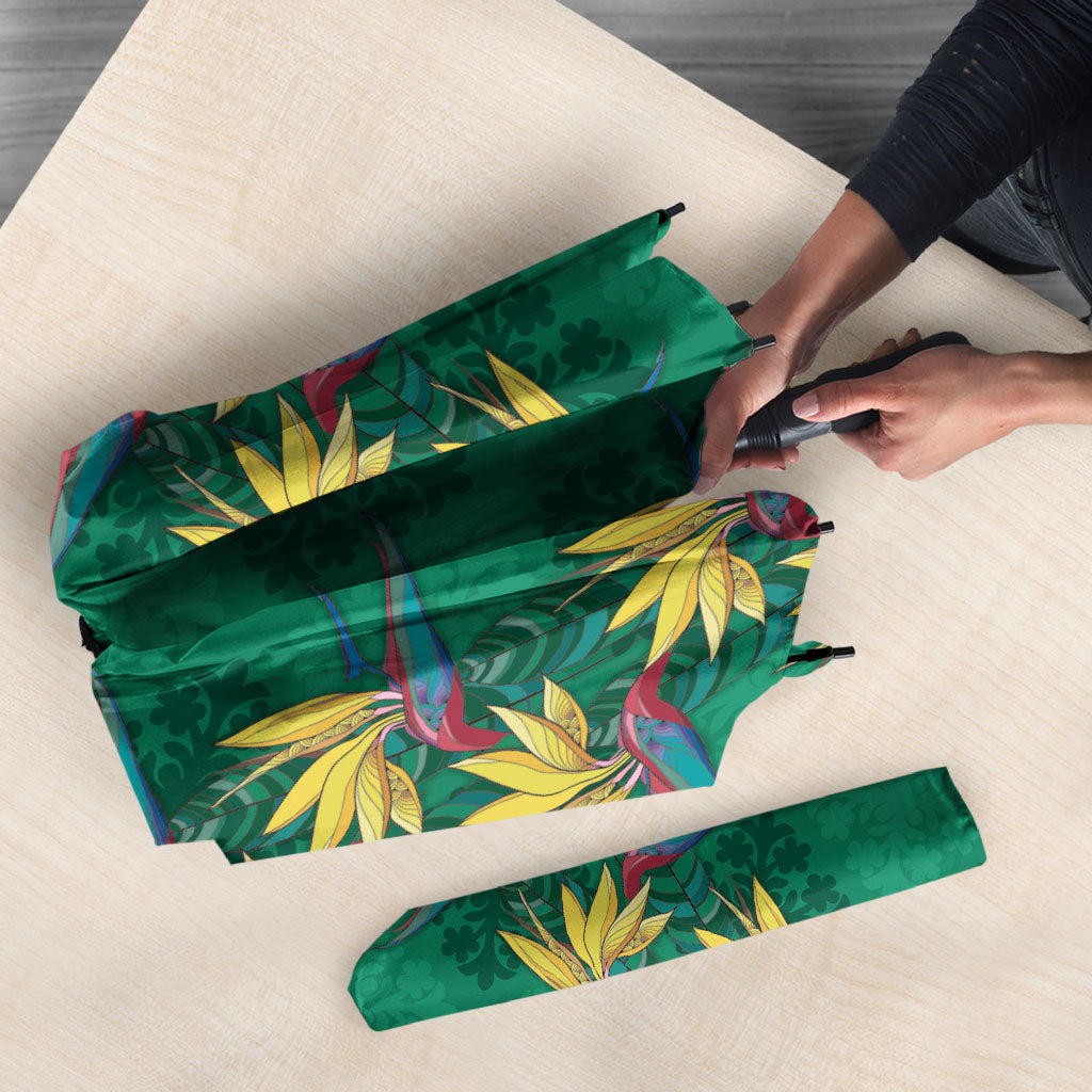 Hawaii Waikiki King Umbrella Green Quilt With Pua Manu