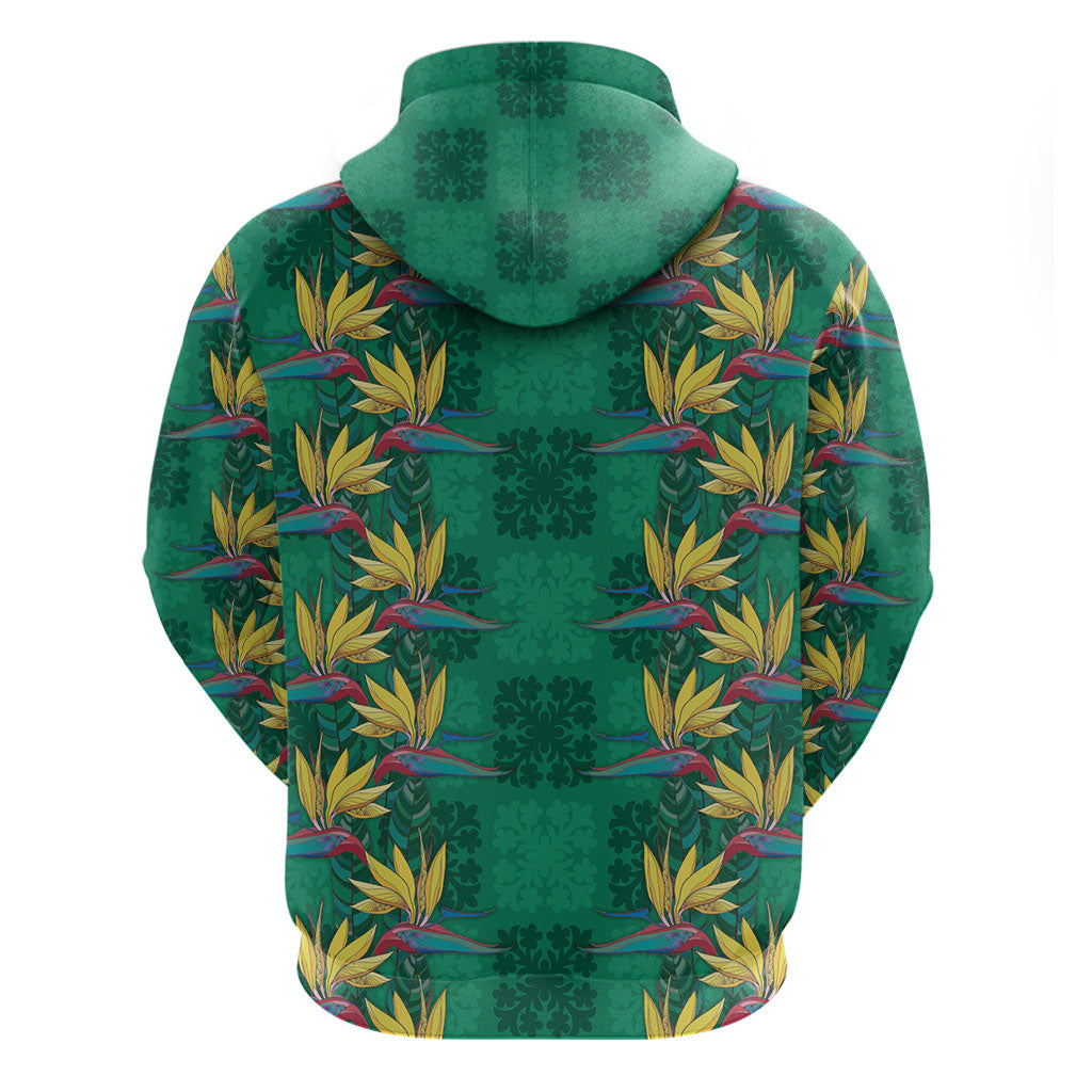 Hawaii Waikiki King Zip Hoodie Green Quilt With Pua Manu LT05 - Polynesian Pride