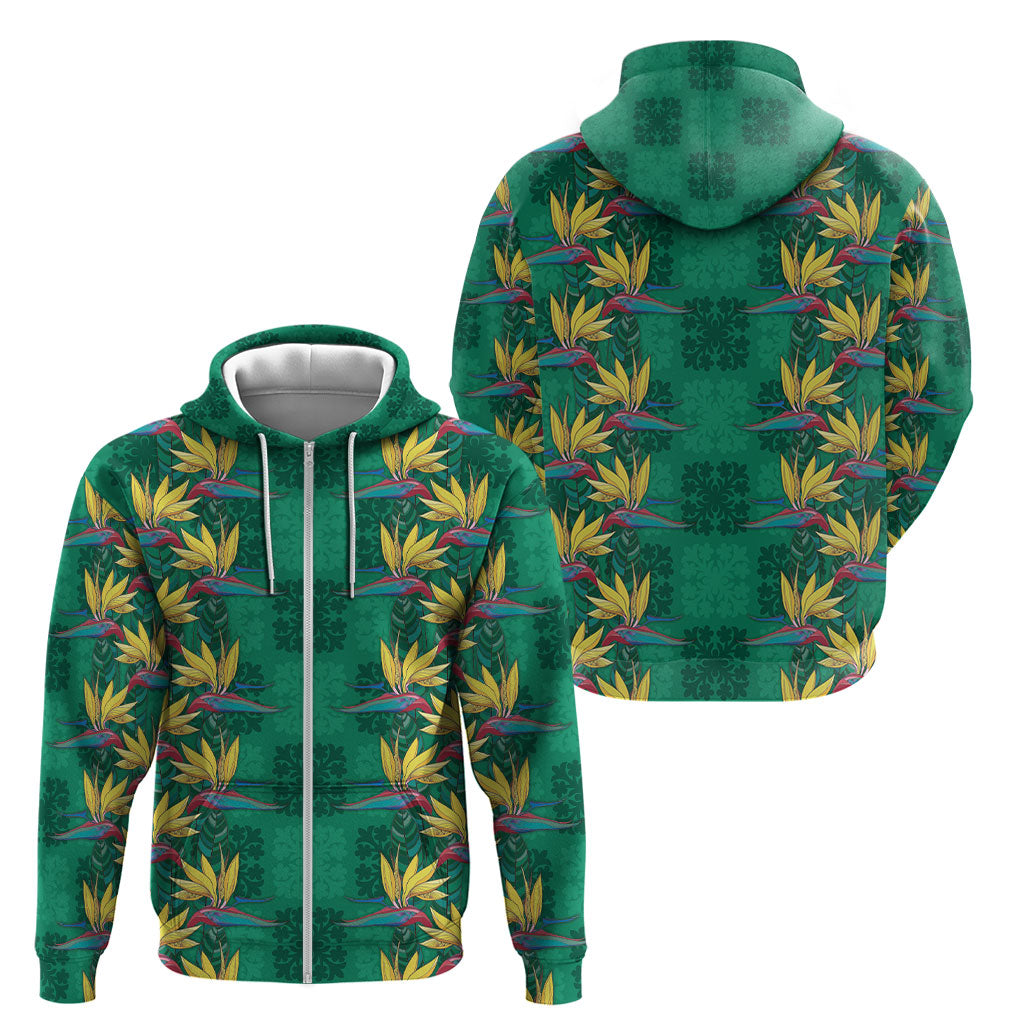 Hawaii Waikiki King Zip Hoodie Green Quilt With Pua Manu LT05 - Polynesian Pride