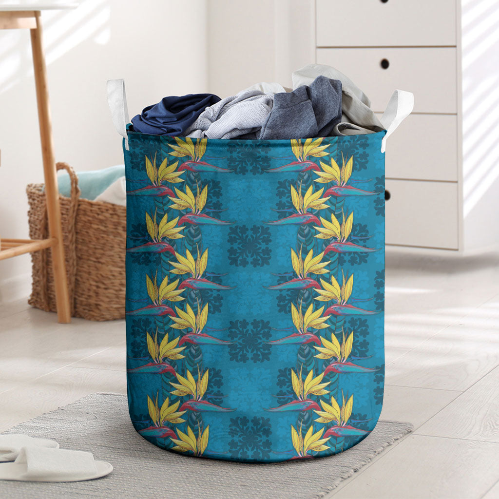 Hawaii Waikiki King Laundry Basket Blue Quilt With Pua Manu