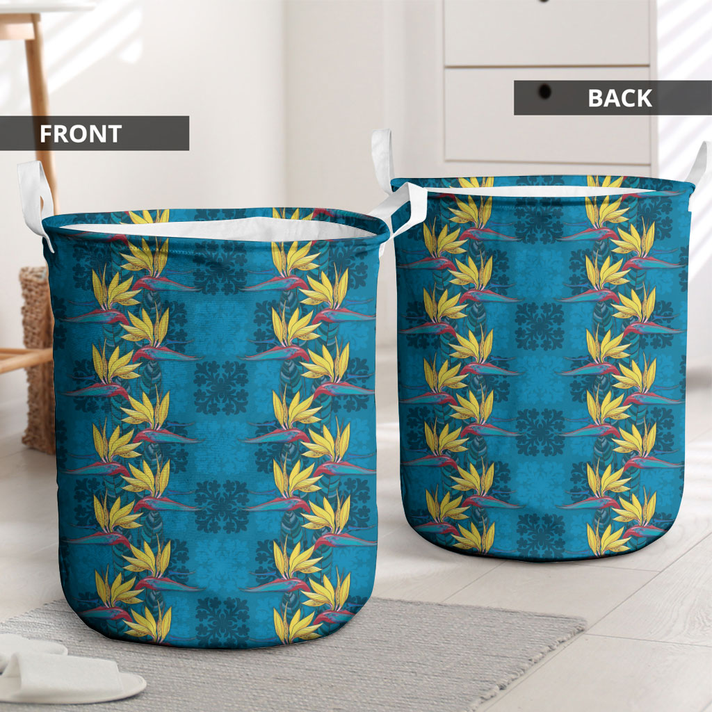 Hawaii Waikiki King Laundry Basket Blue Quilt With Pua Manu