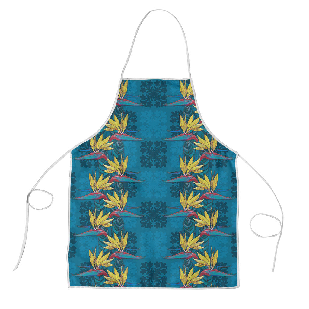 Hawaii Waikiki King Apron Blue Quilt With Pua Manu LT05 Blue - Polynesian Pride