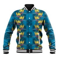 Hawaii Waikiki King Baseball Jacket Blue Quilt With Pua Manu