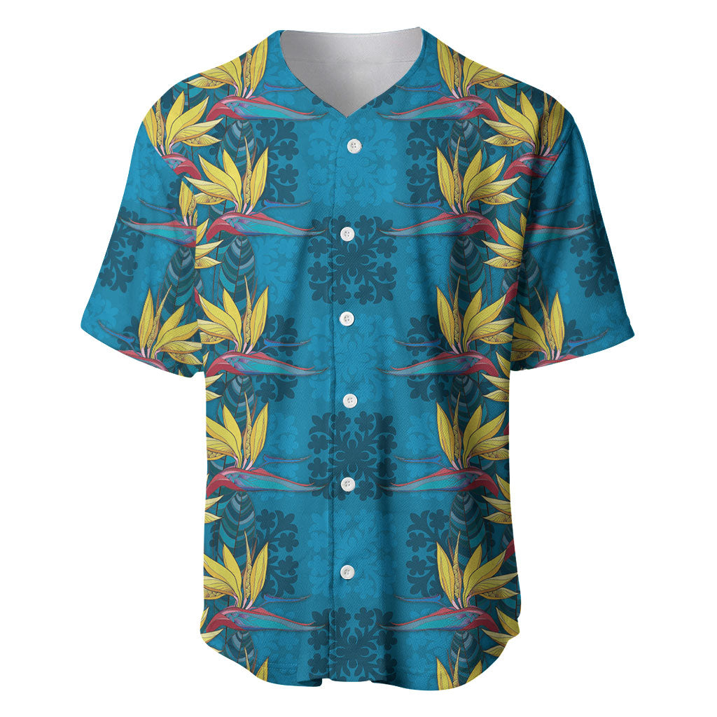 Hawaii Waikiki King Baseball Jersey Blue Quilt With Pua Manu
