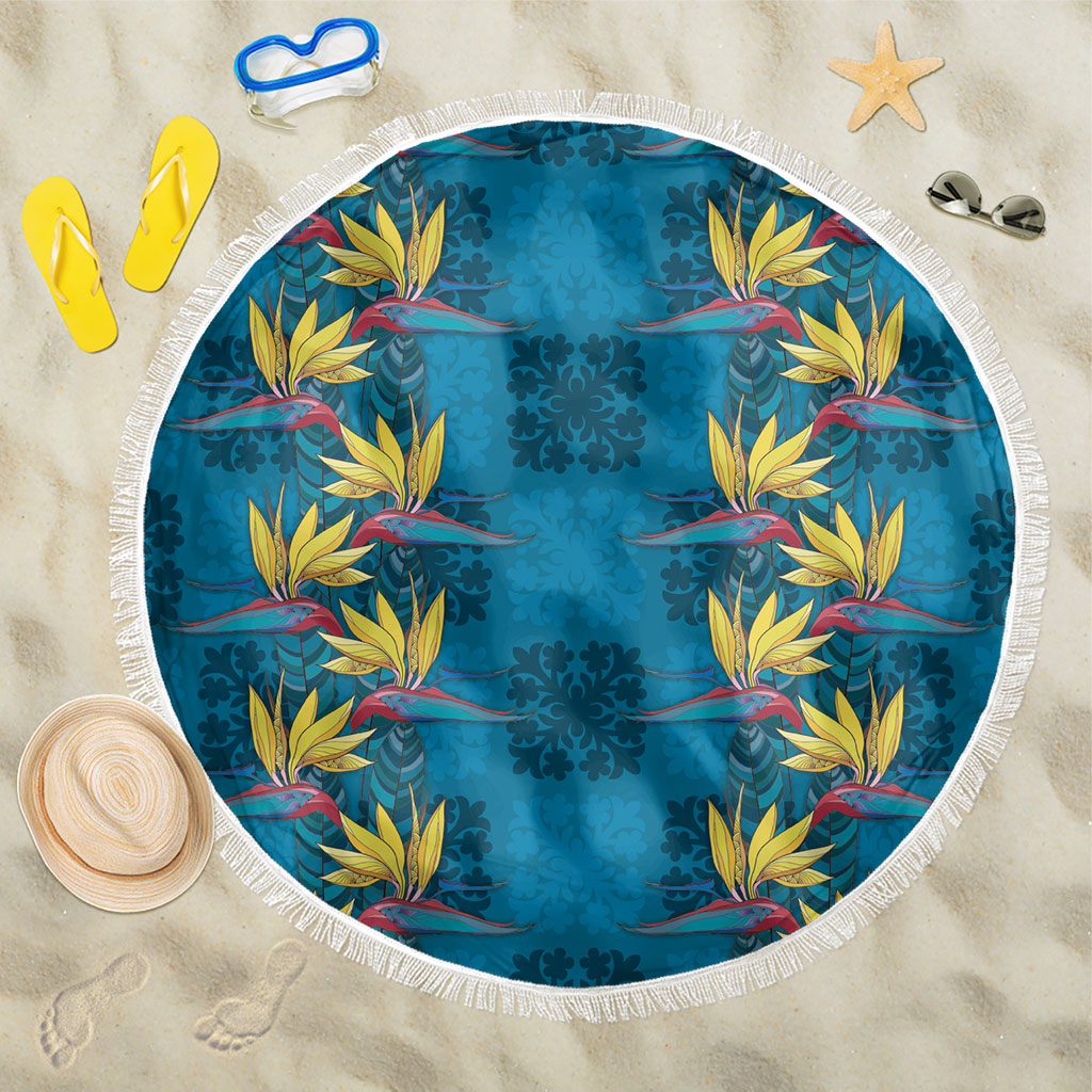 Hawaii Waikiki King Beach Blanket Blue Quilt With Pua Manu