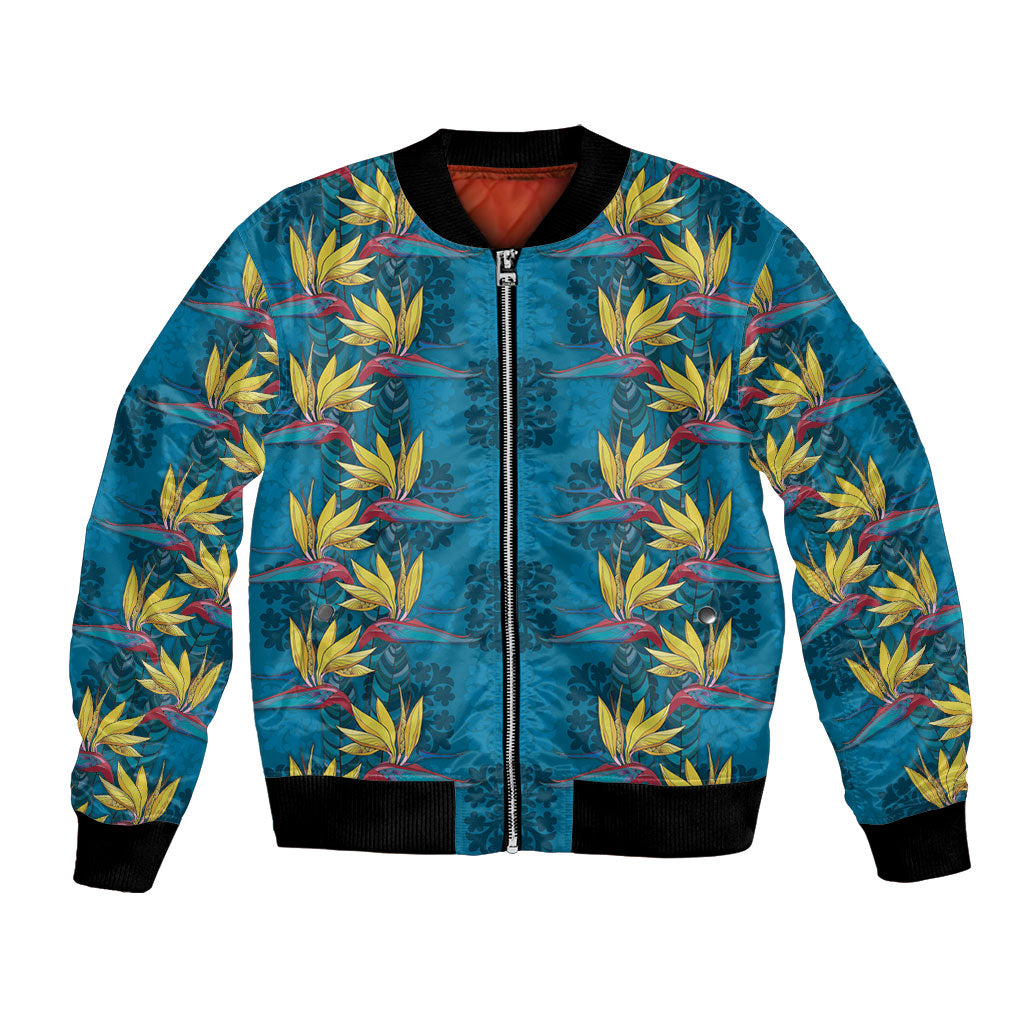 Hawaii Waikiki King Bomber Jacket Blue Quilt With Pua Manu LT05 Unisex Blue - Polynesian Pride