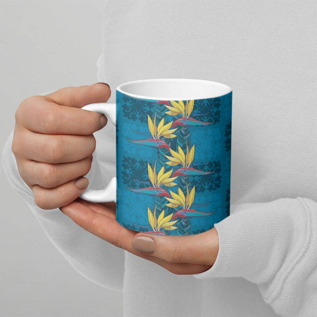 Hawaii Waikiki King Ceramic Mug Blue Quilt With Pua Manu LT05 - Polynesian Pride