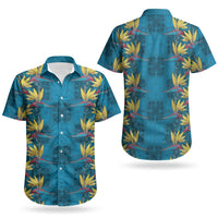Hawaii Waikiki King Couples Matching Long Sleeve Bodycon Dress and Hawaiian Shirt Blue Quilt With Pua Manu LT05 - Polynesian Pride