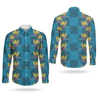 Hawaii Waikiki King Couples Matching Summer Maxi Dress and Long Sleeve Button Shirt Blue Quilt With Pua Manu LT05 - Polynesian Pride