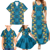 Hawaii Waikiki King Family Matching Summer Maxi Dress and Hawaiian Shirt Blue Quilt With Pua Manu LT05 - Polynesian Pride