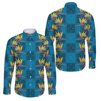 Hawaii Waikiki King Family Matching Tank Maxi Dress and Hawaiian Shirt Blue Quilt With Pua Manu LT05 Dad's Shirt - Long Sleeve Blue - Polynesian Pride