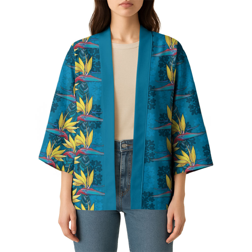 Hawaii Waikiki King Kimono Blue Quilt With Pua Manu