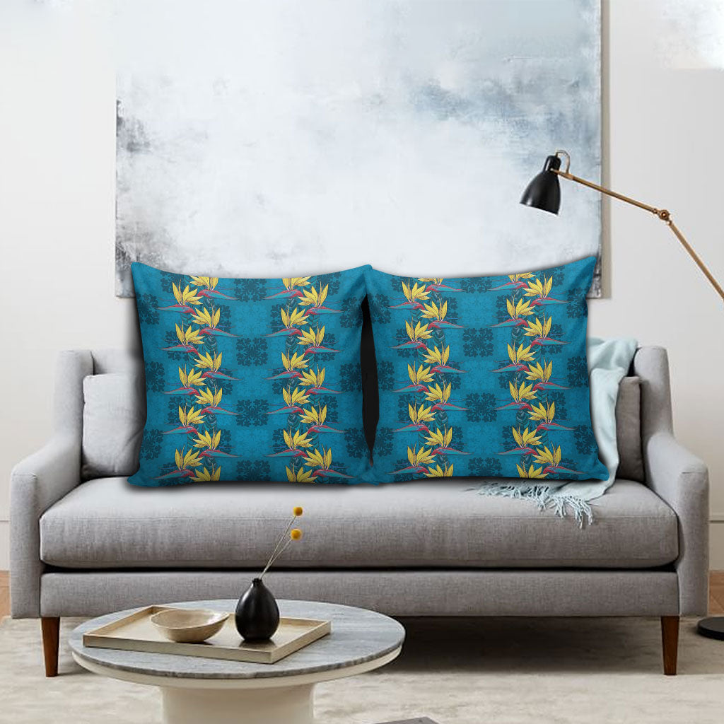 Hawaii Waikiki King Pillow Cover Blue Quilt With Pua Manu LT05 - Polynesian Pride
