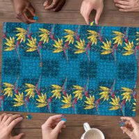 Hawaii Waikiki King Puzzle Blue Quilt With Pua Manu