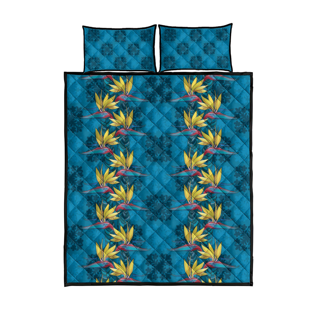 Hawaii Waikiki King Quilt Bed Set Blue Quilt With Pua Manu LT05 - Polynesian Pride