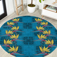 Hawaii Waikiki King Round Carpet Blue Quilt With Pua Manu
