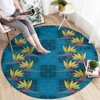 Hawaii Waikiki King Round Carpet Blue Quilt With Pua Manu