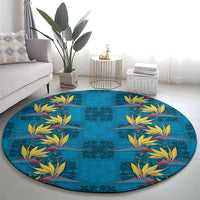 Hawaii Waikiki King Round Carpet Blue Quilt With Pua Manu