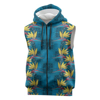 Hawaii Waikiki King Sleeveless Zip Hoodie Blue Quilt With Pua Manu LT05 Blue - Polynesian Pride