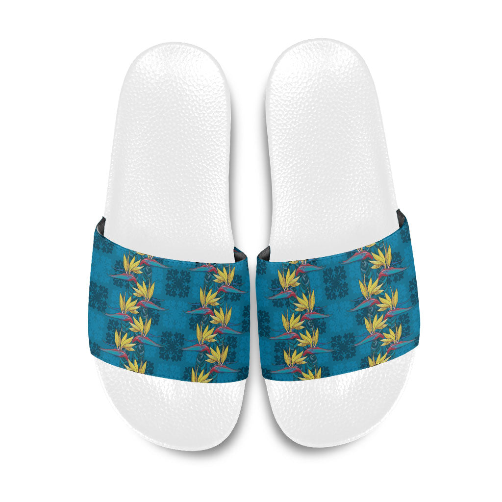 Hawaii Waikiki King Slide Sandals Blue Quilt With Pua Manu LT05 Blue - Polynesian Pride