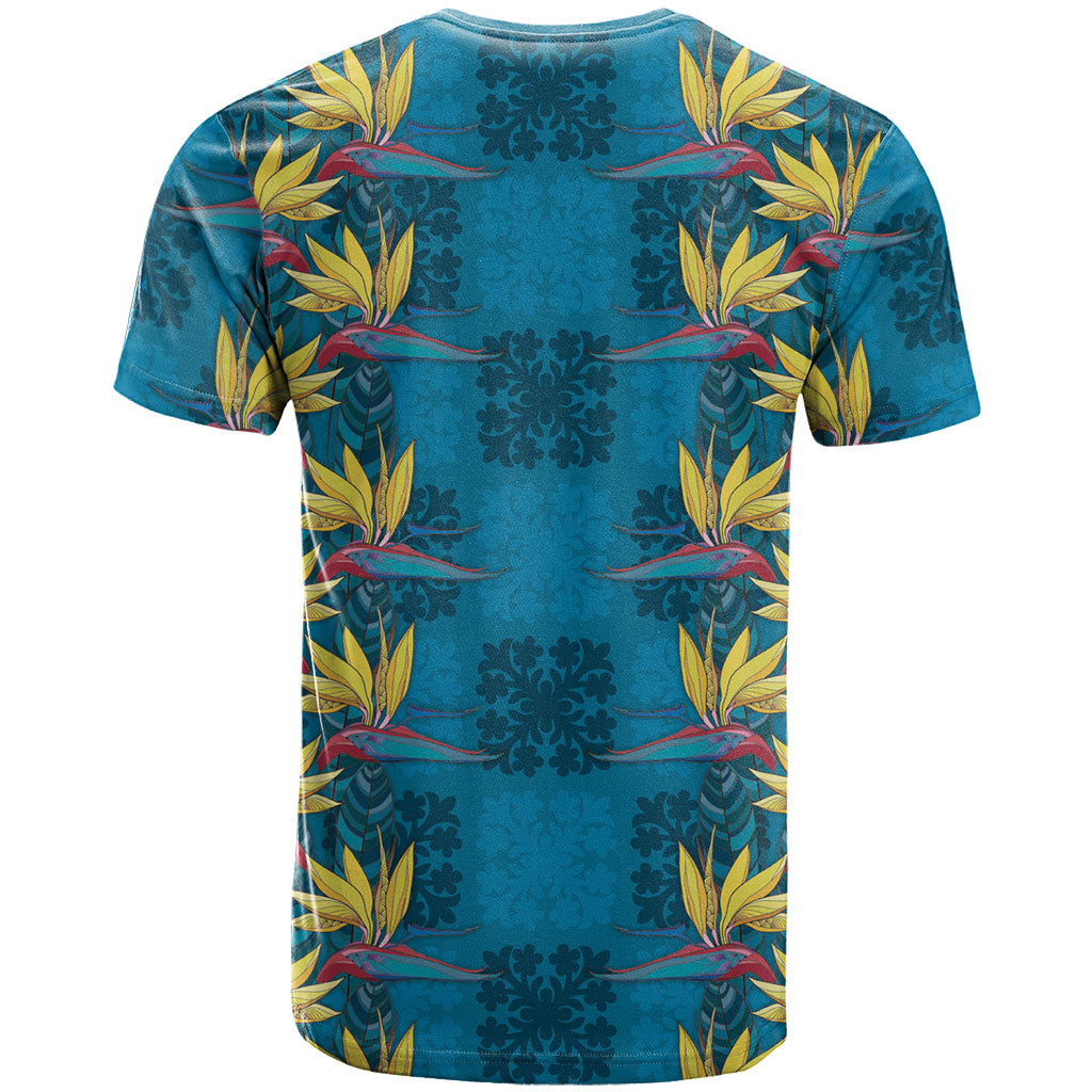 Hawaii Waikiki King T Shirt Blue Quilt With Pua Manu