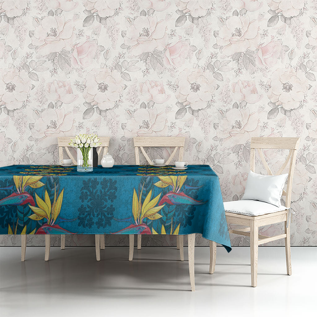 Hawaii Waikiki King Tablecloth Blue Quilt With Pua Manu