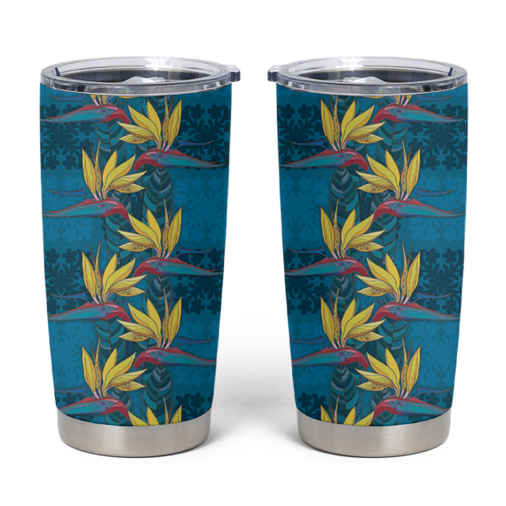 Hawaii Waikiki King Tumbler Cup Blue Quilt With Pua Manu