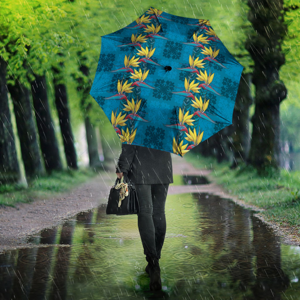 Hawaii Waikiki King Umbrella Blue Quilt With Pua Manu