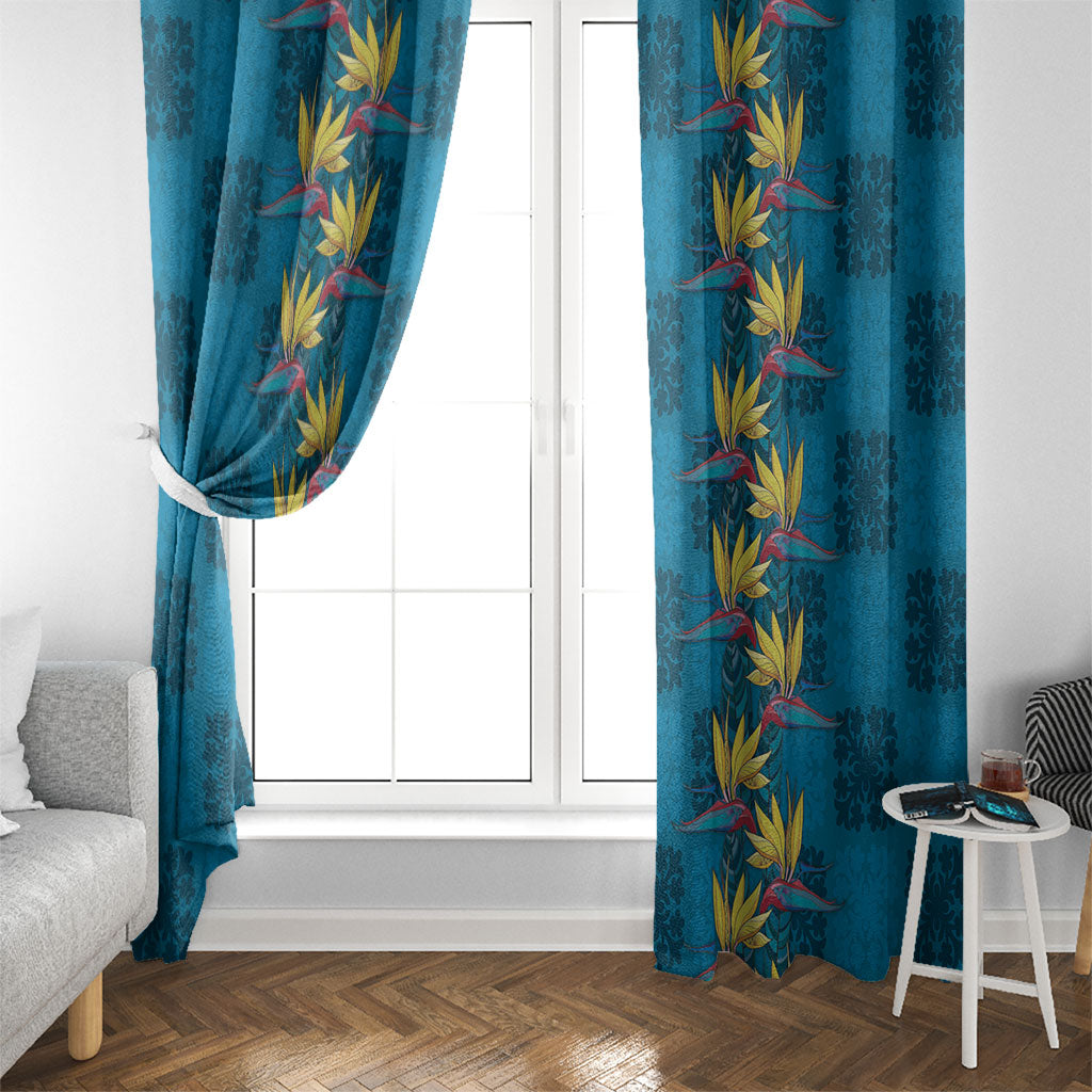Hawaii Waikiki King Window Curtain Blue Quilt With Pua Manu