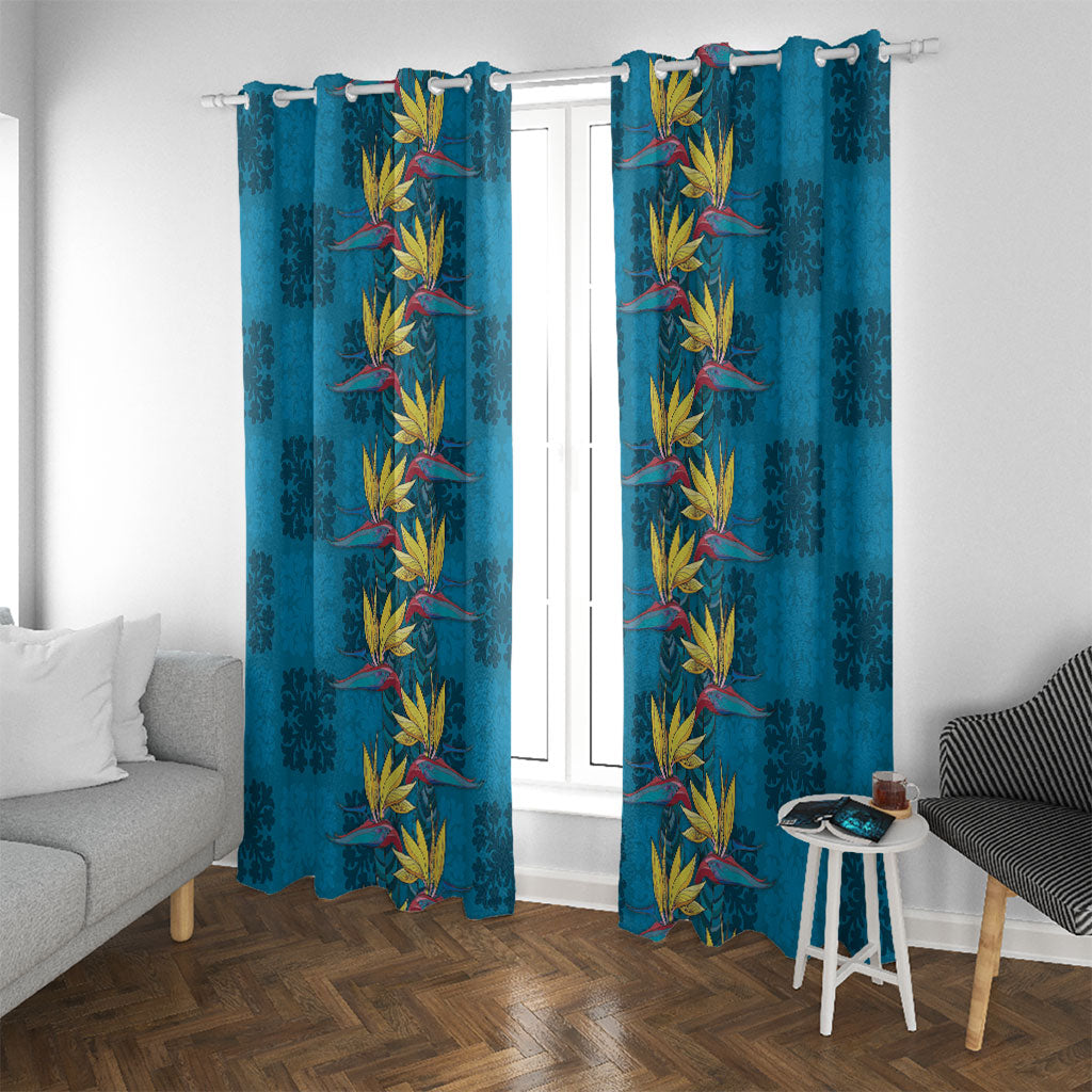 Hawaii Waikiki King Window Curtain Blue Quilt With Pua Manu