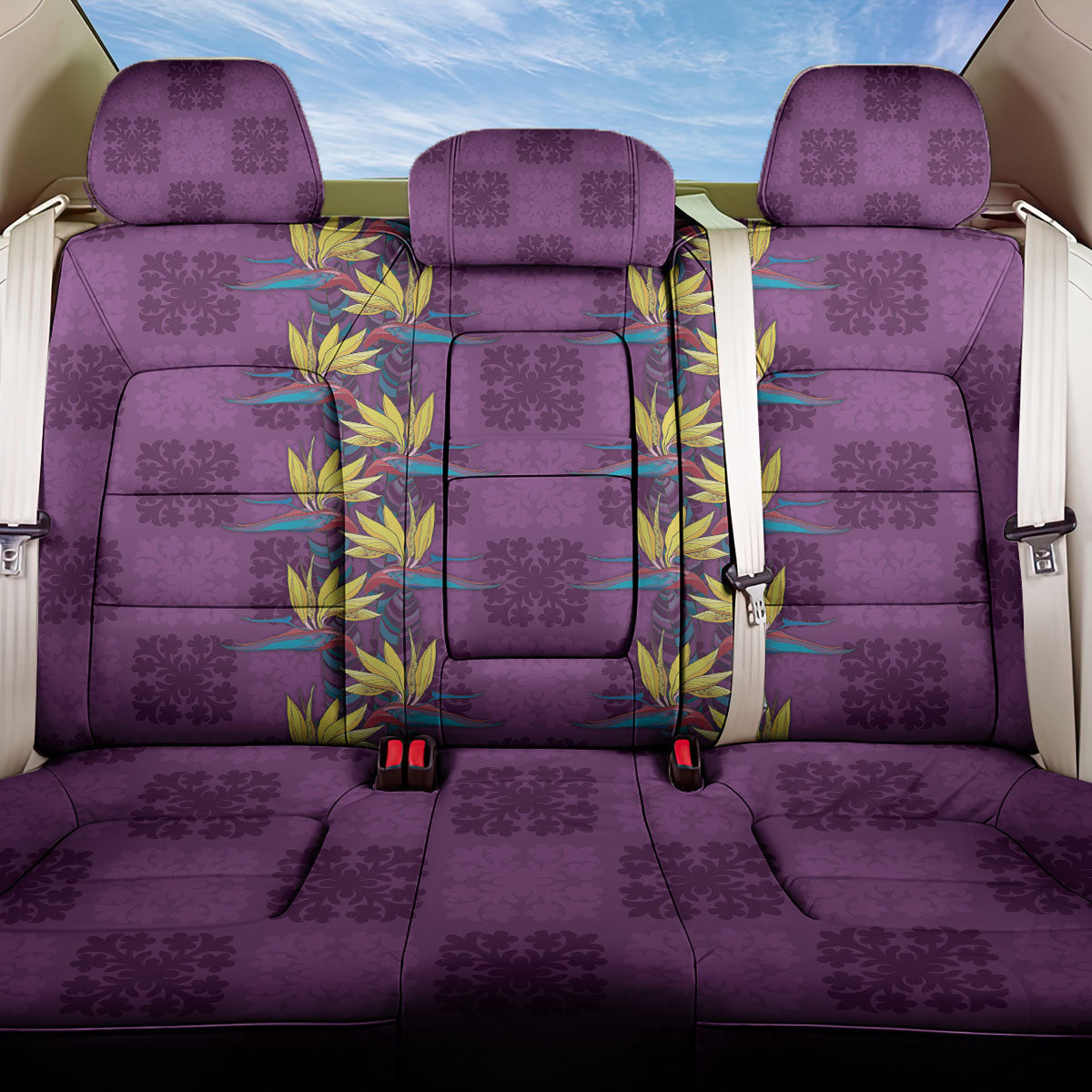 Hawaii Waikiki King Back Car Seat Cover Purple Quilt With Pua Manu