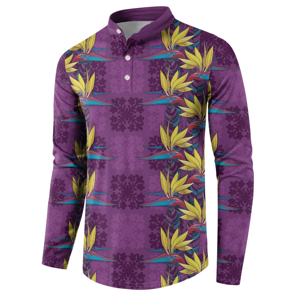 Hawaii Waikiki King Button Sweatshirt Purple Quilt With Pua Manu LT05 - Polynesian Pride