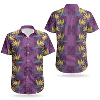 Hawaii Waikiki King Couples Matching Off The Shoulder Long Sleeve Dress and Hawaiian Shirt Purple Quilt With Pua Manu LT05 - Polynesian Pride