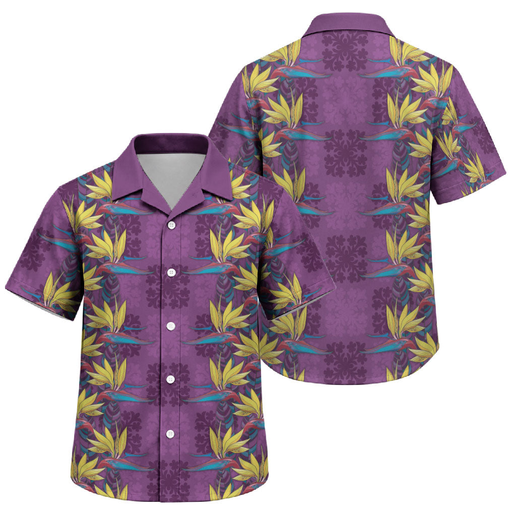 Hawaii Waikiki King Family Matching Mermaid Dress and Hawaiian Shirt Purple Quilt With Pua Manu LT05 Son's Shirt Purple - Polynesian Pride
